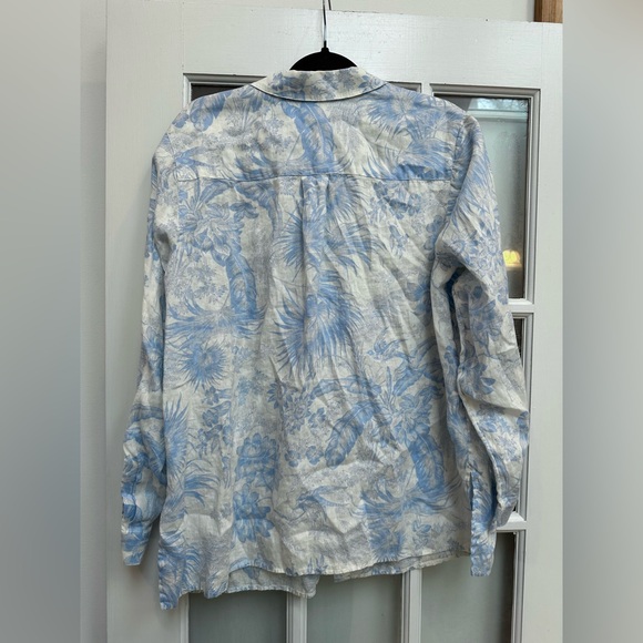 J. Jill Everyday Linen Button-Front Shirt 100% Linen Blue Floral Blouse Size XL - Picture 7 of 16